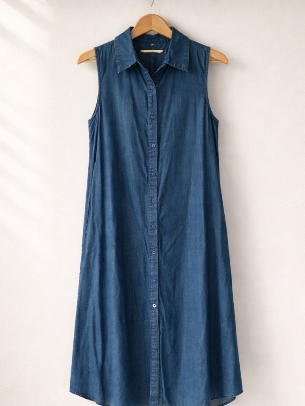 Soft Surroundings Small Blue Denim Sleeveless Maxi Shirt Dress 100% Cotton Boho - Picture 15 of 15